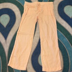 Peach Wide-Leg 100% Linen Pants